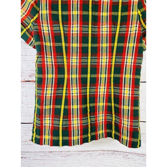 Vintage Plaid Jacket Skirt Set Handmade 1960s or 1970s Retro Green Red Yellow - Picture 9 of 14